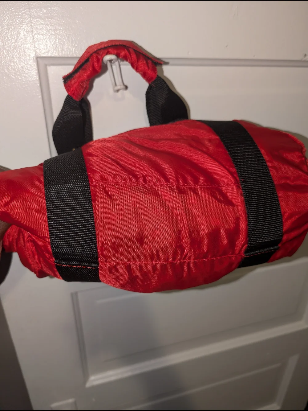 Vintage 90s Y2K Era Samsonite Small  Red Duffel with Black Webbing Straps